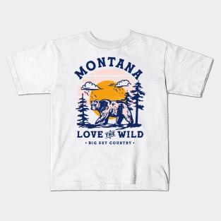 Big Sky Country, Montana. Cool Retro Travel Art With A Grizzly Bear Kids T-Shirt